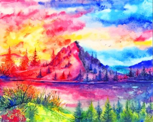 Colorful Watercolor Mountains paint by number