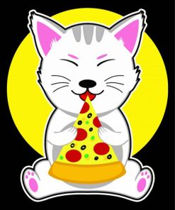 Cute Cat Eating Pizza paint by number