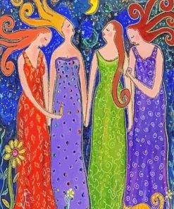 Aesthetic Four Female Friends Art paint by number