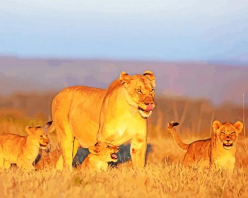 Female Lion With Cubs paint by number