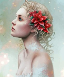 Gorgeous Girl With Poinsettia Flowers paint by number