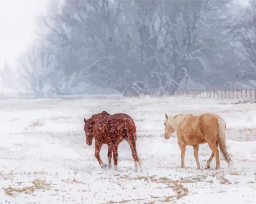 Horses In Snowstorm paint by number
