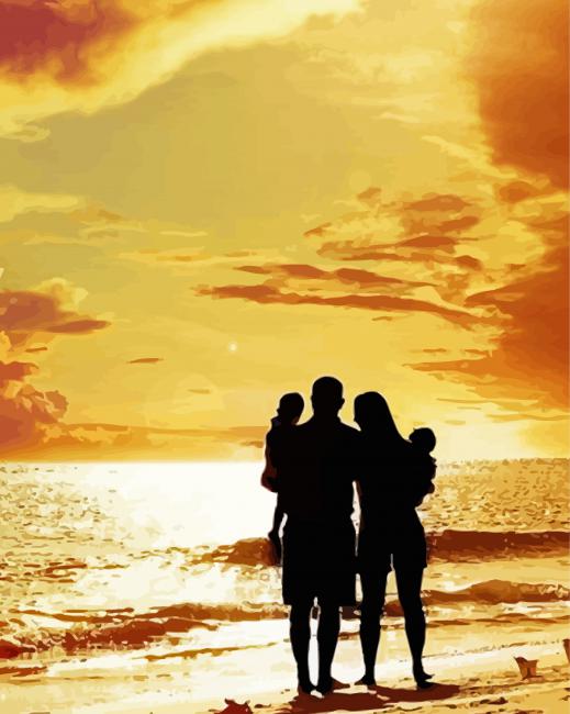 Lovely Family Beach Silhouette paint by number