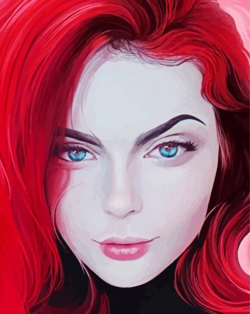 Pretty Woman With Red Hair And Blue Eyes paint by number