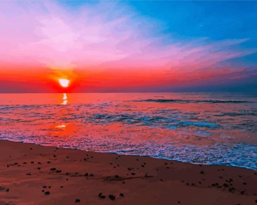 Seascape Sunset New Jersey Beach paint by number