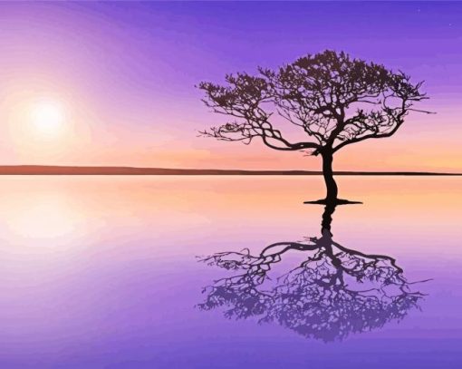 Sunset Tree In Lake paint by number