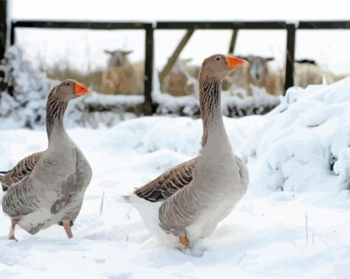 Wild Geese In Snow paint by number