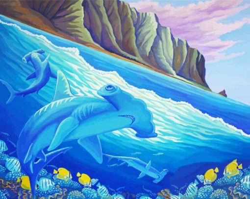 Aesthetic Hammerhead Shark paint by number