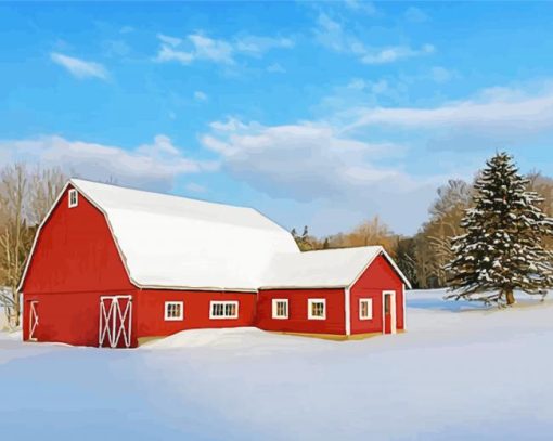 Aesthetic Snow Barn Paint By Numbers