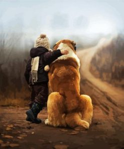 Boy Hugging Dog paint by number