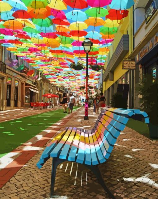 City Street And Umbrellas Paint By Numbers