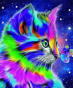 Colorful Cat And Butterfly paint by number