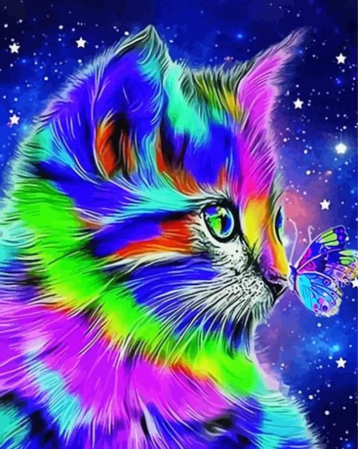 Colorful Cat And Butterfly paint by number