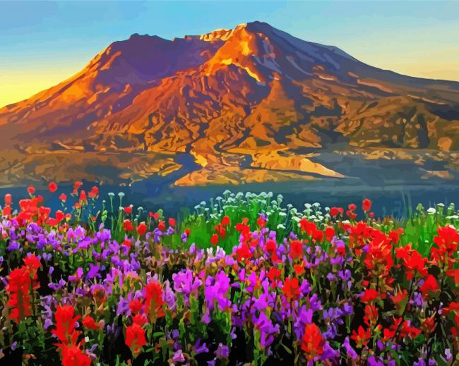 Flower Mountain Landscape paint by number
