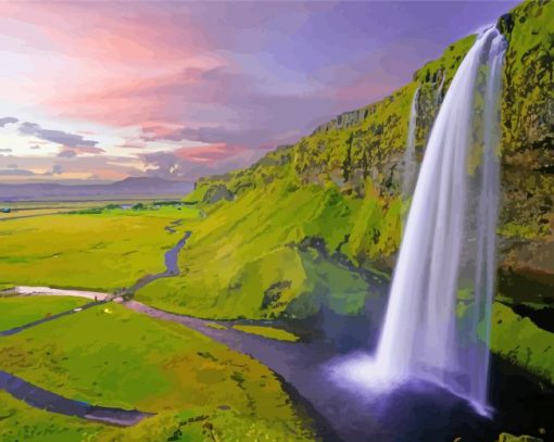 Icelandic Waterfall Scene Paint By Numbers