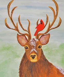 Red Cardinal Deer paint by number