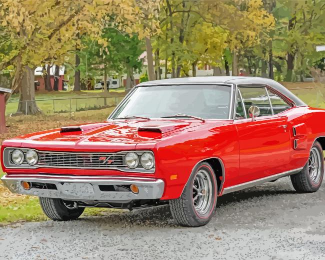 Red Dodge Coronet paint by number