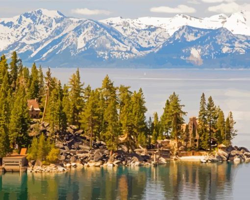 Snow Lake Tahoe Mountains Landscape Paint By Numbers