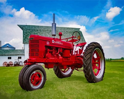 Aesthetic Red Farmall Tractor paint by number