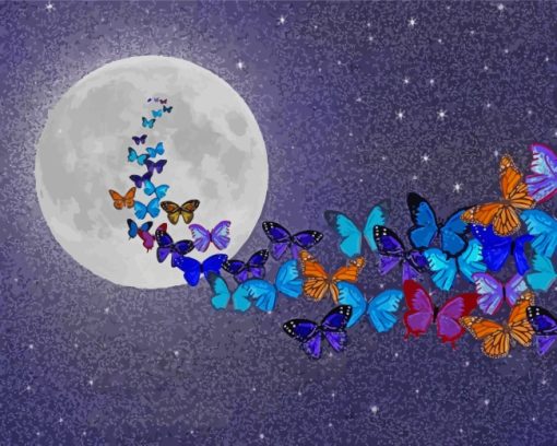 Colorful Butterflies And Moon paint by number