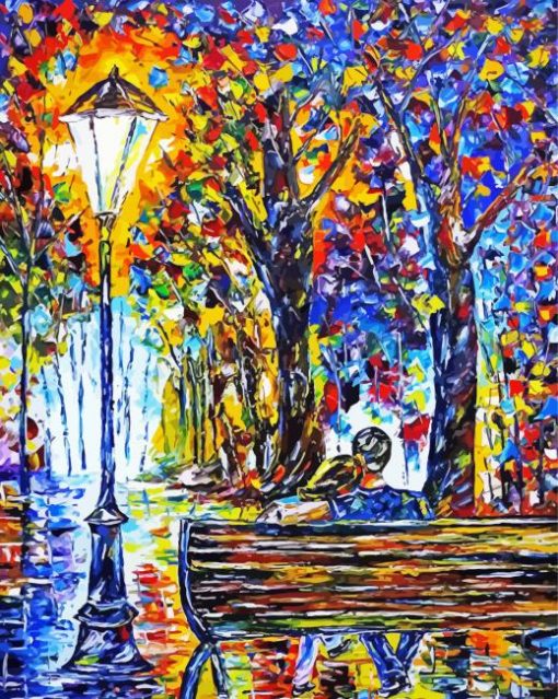Colorful Abstract Couple On A Bench paint by number