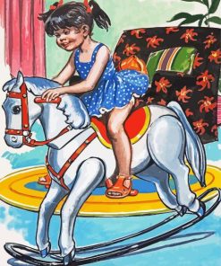 Happy Girl On Rocking Horse paint by number