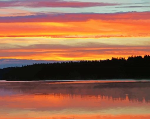 Sunset Water Reflection Midnight Lake Paint By Numbers