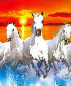 White Horse Herd In Water paint by number